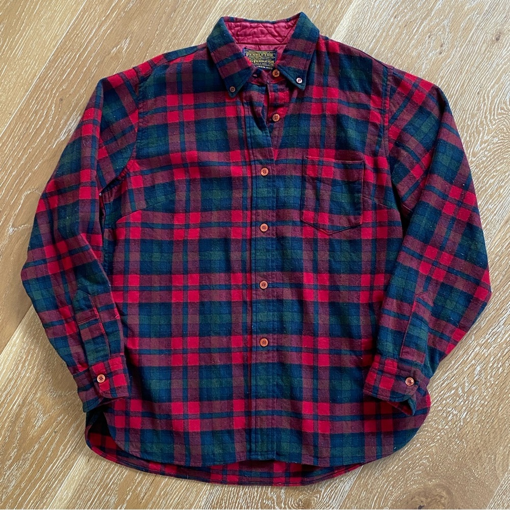 Pendleton Red and Green Plaid Button Down Wool Shirt